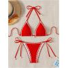 imageSHENHE Womens 2 Piece Triangle Beach Bikini Sets Color Block Halter Swimsuit Bathing SuitRed