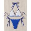 imageSHENHE Womens 2 Piece Triangle Beach Bikini Sets Color Block Halter Swimsuit Bathing SuitRoyal Blue