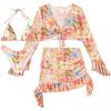 imageSHENHE Womens 4 Piece Halter Swimsuits with Cover Up Floral Triangle Cheeky Bikini SetMulticolor