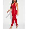 imageSHENHE Womens Cut Out Halter Neck Backless Sexy Sleeveless Unitard BodysuitRed