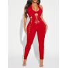 imageSHENHE Womens Cut Out Halter Neck Backless Sexy Sleeveless Unitard BodysuitRed