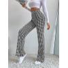 imageSHENHE Womens Elegant Houndstooth Print High Waist Flare Wide Leg Pants TrousersWhite Black
