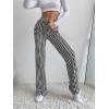 imageSHENHE Womens Elegant Houndstooth Print High Waist Flare Wide Leg Pants TrousersWhite Black