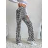 imageSHENHE Womens Elegant Houndstooth Print High Waist Flare Wide Leg Pants TrousersWhite Black