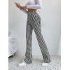 imageSHENHE Womens Elegant Houndstooth Print High Waist Flare Wide Leg Pants TrousersWhite Black