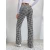 imageSHENHE Womens Elegant Houndstooth Print High Waist Flare Wide Leg Pants TrousersWhite Black