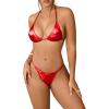 imageSHENHE Womens Swim Suits 2024 Metal Halter Neck Bow Tie String Thong Bikini SetsRed
