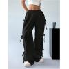 imageSHENHE Womens Wide Leg Baggy Sweatpants Elastic Waist Tie Bow Pants Loose Long PantsBlack