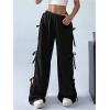 imageSHENHE Womens Wide Leg Baggy Sweatpants Elastic Waist Tie Bow Pants Loose Long PantsBlack