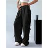 imageSHENHE Womens Wide Leg Baggy Sweatpants Elastic Waist Tie Bow Pants Loose Long PantsBlack