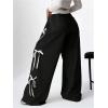 imageSHENHE Womens Wide Leg Baggy Sweatpants Elastic Waist Tie Bow Pants Loose Long PantsBlack and White