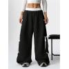 imageSHENHE Womens Wide Leg Baggy Sweatpants Elastic Waist Tie Bow Pants Loose Long PantsBlack and White