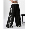 imageSHENHE Womens Wide Leg Baggy Sweatpants Elastic Waist Tie Bow Pants Loose Long PantsBlack and White