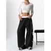 imageSHENHE Womens Wide Leg Baggy Sweatpants Elastic Waist Tie Bow Pants Loose Long PantsBlack and White