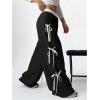 imageSHENHE Womens Wide Leg Baggy Sweatpants Elastic Waist Tie Bow Pants Loose Long PantsBlack and White