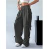 imageSHENHE Womens Wide Leg Baggy Sweatpants Elastic Waist Tie Bow Pants Loose Long PantsGrey