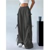 imageSHENHE Womens Wide Leg Baggy Sweatpants Elastic Waist Tie Bow Pants Loose Long PantsGrey