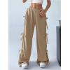 imageSHENHE Womens Wide Leg Baggy Sweatpants Elastic Waist Tie Bow Pants Loose Long PantsKhaki