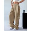 imageSHENHE Womens Wide Leg Baggy Sweatpants Elastic Waist Tie Bow Pants Loose Long PantsKhaki