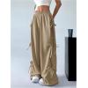 imageSHENHE Womens Wide Leg Baggy Sweatpants Elastic Waist Tie Bow Pants Loose Long PantsKhaki