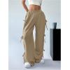 imageSHENHE Womens Wide Leg Baggy Sweatpants Elastic Waist Tie Bow Pants Loose Long PantsKhaki