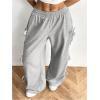 imageSHENHE Womens Wide Leg Baggy Sweatpants Elastic Waist Tie Bow Pants Loose Long PantsLight Grey