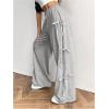 imageSHENHE Womens Wide Leg Baggy Sweatpants Elastic Waist Tie Bow Pants Loose Long PantsLight Grey