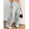imageSHENHE Womens Wide Leg Baggy Sweatpants Elastic Waist Tie Bow Pants Loose Long PantsLight Grey