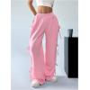 imageSHENHE Womens Wide Leg Baggy Sweatpants Elastic Waist Tie Bow Pants Loose Long PantsPink