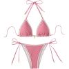 imageSHENHE Womens 2 Piece Triangle Beach Bikini Sets Color Block Halter Swimsuit Bathing SuitPink
