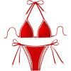imageSHENHE Womens 2 Piece Triangle Beach Bikini Sets Color Block Halter Swimsuit Bathing SuitRed