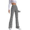 imageSHENHE Womens Elegant Houndstooth Print High Waist Flare Wide Leg Pants TrousersWhite Black