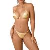 imageSHENHE Womens Swim Suits 2024 Metal Halter Neck Bow Tie String Thong Bikini SetsGold