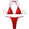 imageSHENHE Womens Swim Suits 2024 Metal Halter Neck Bow Tie String Thong Bikini SetsRed