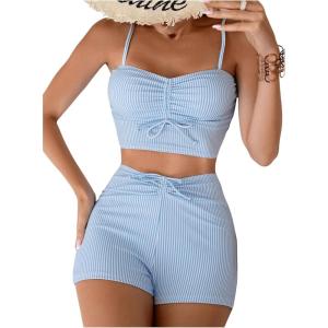 imageSHENHE Womens 2 Piece Tankini Set Striped Print Bow Front High Waist Bathing SuitMulticolor