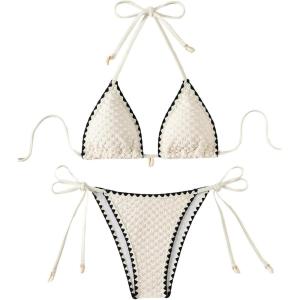imageSHENHE Womens 2 Piece Triangle Beach Bikini Sets Color Block Halter Swimsuit Bathing SuitGear Edge Beige