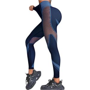 imageSHENHE Womens Fishnet Seamless High Waisted Tummy Control Workout Leggings PantsBlue