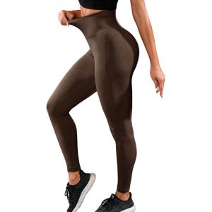 imageSHENHE Womens Fishnet Seamless High Waisted Tummy Control Workout Leggings PantsChocolate Brown