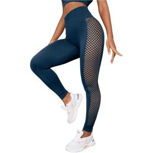 imageSHENHE Womens Fishnet Seamless High Waisted Tummy Control Workout Leggings PantsDark Blue