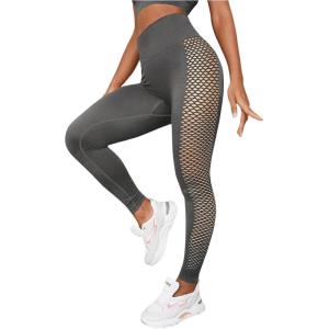 imageSHENHE Womens Fishnet Seamless High Waisted Tummy Control Workout Leggings PantsGrey