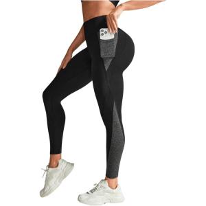 imageSHENHE Womens Fishnet Seamless High Waisted Tummy Control Workout Leggings PantsGrey and Black