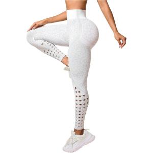 imageSHENHE Womens Fishnet Seamless High Waisted Tummy Control Workout Leggings PantsLeopard White