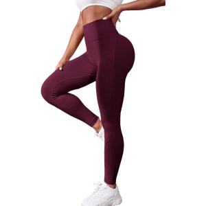 imageSHENHE Womens Fishnet Seamless High Waisted Tummy Control Workout Leggings PantsMaroon a