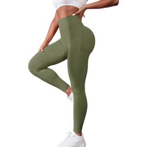 imageSHENHE Womens Fishnet Seamless High Waisted Tummy Control Workout Leggings PantsOlive Green