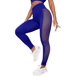 imageSHENHE Womens Fishnet Seamless High Waisted Tummy Control Workout Leggings PantsRoyal Blue