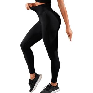 imageSHENHE Womens Fishnet Seamless High Waisted Tummy Control Workout Leggings PantsSeamless Black