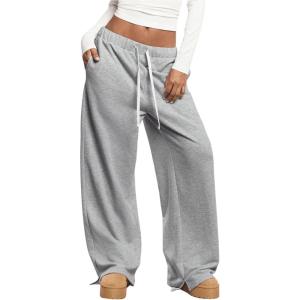 imageSHENHE Womens Low Rise Wide Leg Sweatpants Baggy Pants Drawstring Casual Workout Lounge PantsGrey