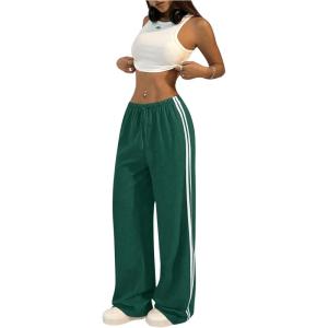 imageSHENHE Womens Wide Leg Loose Sweatpants Low Rise Y2k Drawstring Workout Sports PantsDark Green