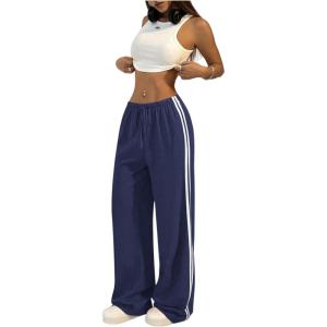 imageSHENHE Womens Wide Leg Loose Sweatpants Low Rise Y2k Drawstring Workout Sports PantsDeep Blue