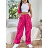 imageSHENHE Womens Baggy Loose Cargo Pants Drawstring Waist Joggers Long TrousersHot Pink
